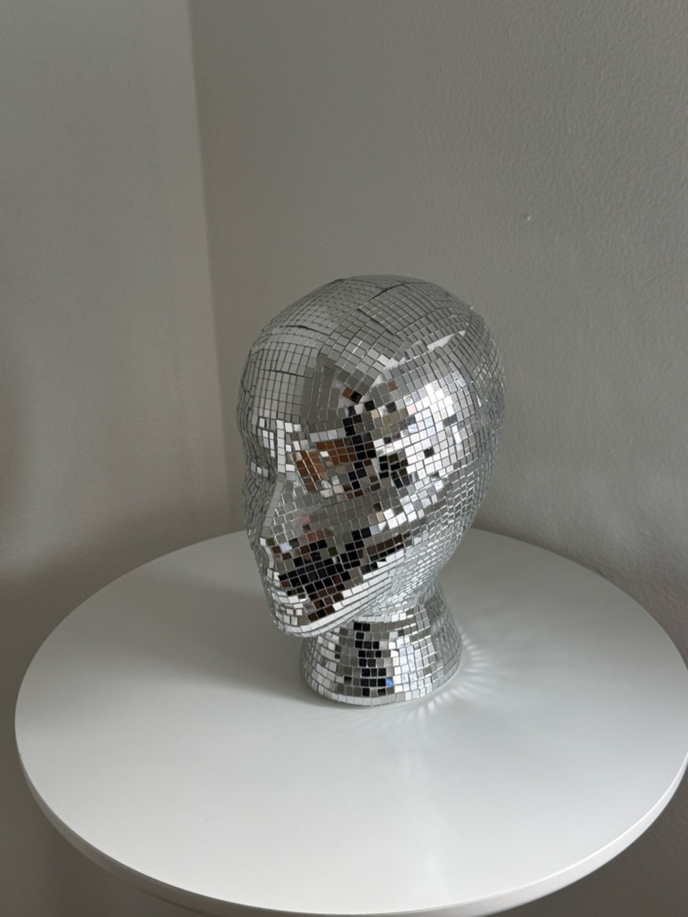Hand Made Mirrored Disco Tile Mannequin Head - Silver